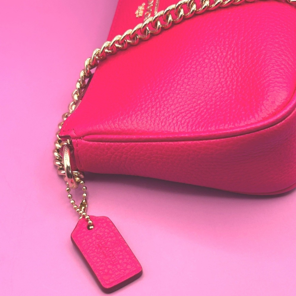 Coach Nolita 19 Hot Pink Pebbled Leather Wristlet Gold Chain Bag - Picture 6 of 12